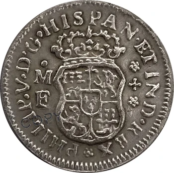 1737 Mexic Filip V 1/2 Reale Mo-MF 90% Argint Colecție Copia Fisei