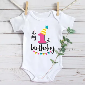 2022 Copil minunat Haine de Vară Primul 1 Ziua de naștere Fată Nou-născut Băiat Short Sleeve Romper Bumbac Copil Ziua de nastere Haine Haine