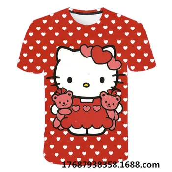 3-14 Ani Copii Mâneci Scurte T-shirt de Desene animate Hello Kitty Tricou Fete Bluze Copii Baieti Haine