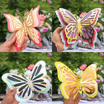 3D Patru Straturi Gol Fluture Autocolant de Perete Decor Nunta Festival Decor Acasă Tapet Perla Fluturi de Hârtie Autocolante