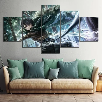 5 Buc Anime Atac pe Titan Levi Ackerman Poster de Perete de Arta Canvas HD Tipărite Pictură în Ulei Living Home Decor Modular Poze