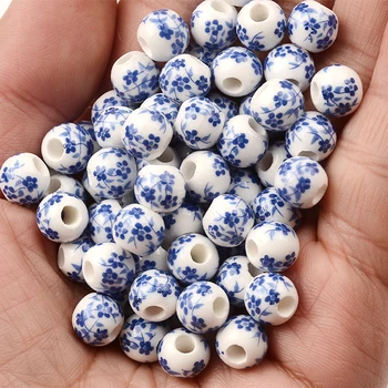 8mm Albastru Chineză Modele de Flori Rotund din Ceramica de Portelan Liber Margele Spacer Mulțime de Meserii DIY Brățară Bijuterii
