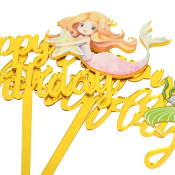 Acrilice Aur Little Mermaid Happy Birthday Cake Topper Sirenă Fată Ziua De Nastere Partid Decorare Tort Baby Shower Cadou Decor