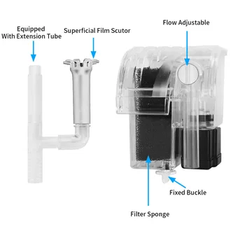 AISITIN Filtru montat pe perete cascada filtru filtru extern acvariu de oxigen pompa de broasca testoasa rezervor filtru de bumbac ulei de film tratament