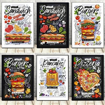 Alimente Postere Cartofi Prajiti Burger, Pizza, Sandwich Restaurant Bucatarie Design Modern Pictura Panza De Calitate Art Home Decor De Perete Poza