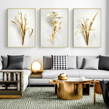 Art Simple Flori De Aur Frunze Nordic Stil Modern Postere Canvas Imaginile Pentru Camera De Zi Decor Pictura Neînrămate Cuadros