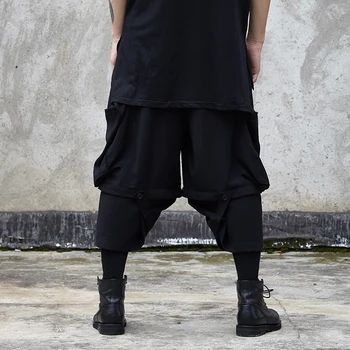 Barbati nouă split pantaloni de Primavara/vara yamamoto stil bărbați vrac pantaloni largi picior fals două fusta pantaloni buzunar mare trend