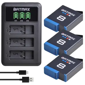 Batmax Decodat pentru GoPro 8 GoPro hero 8 baterie +LED 3 Sloturi USB Încărcător cu Tip C port pentru Gopro hero 8 Camera de Acțiune