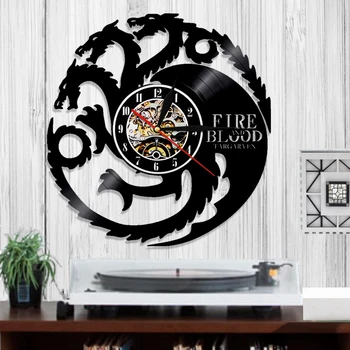 Casa Targaryen disc de Vinil Ceas de Perete TV Show-Fantezia Decor Acasă Ceas de Gheață Și Foc Dragon Sculptat Album Muzica Longplay Ceas