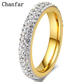 Chanfar Full Size 3 Randuri De Cristal Inel Pentru Femei Pentru Bărbați Din Oțel Inoxidabil Inele De Nunta Femei Fata De Partid De Bijuterii Cadou