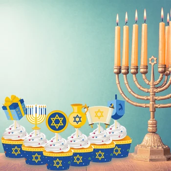 Chanukah Petrecere Tort Fân Dulce Cupcake Înveliș DIY Hanukkah Petrecere Decoratiuni Xmas Party Tort de Decorare Consumabile
