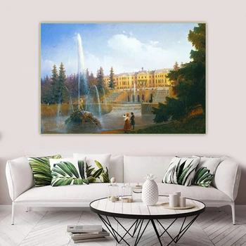 Citon Ivan Aivazovsky《Vedere La Mare Cascadă În Petergof Și Marele Palat De Petergof》Panza Pictura In Ulei Acasă Decorare