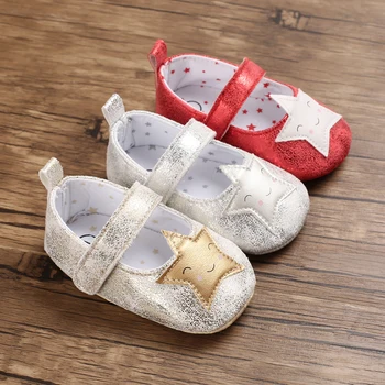 Copil nou-născut Băiat Și Fată Botezul Pantofi Prima Walker PU Stele Imprimate, Pantofi de Copil Non-alunecare de Pânză Unic de Pat pentru Copii, Pantofi Pantofi Moi