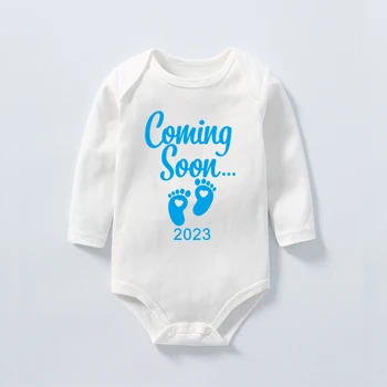 Copil În Curând 2023 Copilul Anunt Nou-Născuți Body Cu Maneca Lunga Baieti Fete Sarcinii Dezvăluie Ropa Salopeta Utilaje