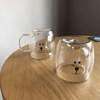 Creative Drăguț Urs Cani de Cafea de Sticlă Transparentă Ceașcă de Cafea cameră Dublă Ceașcă de Sticlă Animale Dublu-strat Lapte Suc de Cana de Ceai Ceașcă