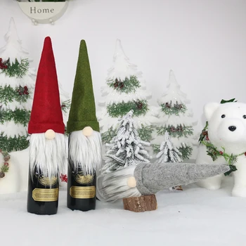 Crăciun Fără Chip De Om De Zăpadă De Sticlă Cu Capac De Crăciun Fără Chip De Păpușă Sticla De Vin Set Copac Xmas Decor Sticla De Vin Acoperă