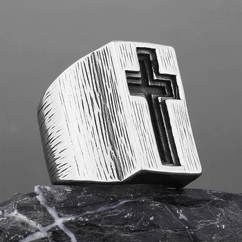 Cu boruri largi Retro Cross Ring Pentru Bărbați Punk Simplu Exagerate Creștin Inel Barbati Oțel Inoxidabil Amuleta Bijuterii en-Gros