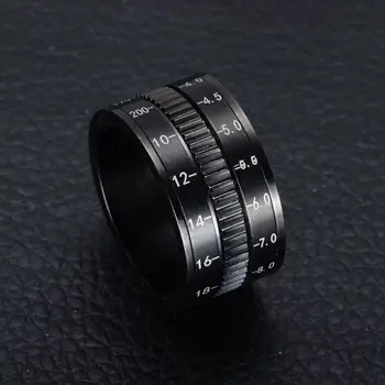 Din Oțel inoxidabil pentru Bărbați Inele de Hip-Hop 12mm Negru aparat de Fotografiat Lentilă Ring pentru Bărbați Bijuterii Spinner Trupa Fotografi de crăciun
