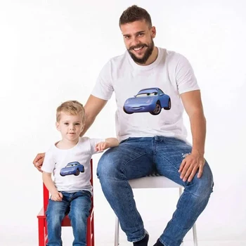 Disney Cars Lightning McQueen Vetement Enfant Garcon Alb Topuri Bază de Vara Tricou Tatăl și Fiul Seturi de Îmbrăcăminte de Familie