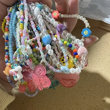 Dulce de Culoare Handmade cu Margele Cravată Colier Pentru Fete Petrecere de Nunta Bijuterii Perla Flori anime de craciun
