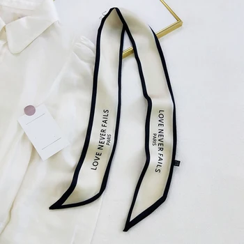 Eșarfă îngustă Lung 100x6cm Chic francez Blând Sifon Elegant Cravată de Mătase Scrisoare de Imprimare Sac Panglică Femei Bentita Cravată Stil Nou