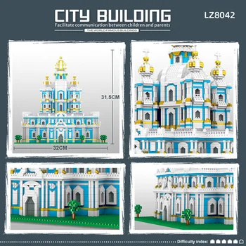Faimosul istoric architecure micro diamant bloc Catedrala Smolny nanobricks jucărie Rusia Sankt Petersburg, clădire din cărămidă