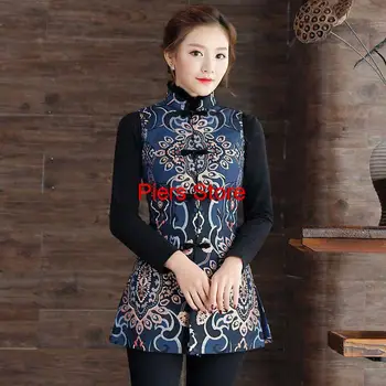 Femeile Tradițională Chineză Stil De Vest Moda Orientală Îmbrăcăminte Retro Print Qipao Topuri Elegante Scurte Fără Mâneci Hanfu Straturi