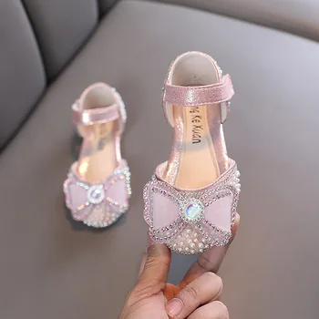 Fete Printesa Roz Sandale De Moda Pentru Copii Pearl Stras Papion Pantofi De Vara 2022 Nou Partid De Performanță Sandale Copilul H16