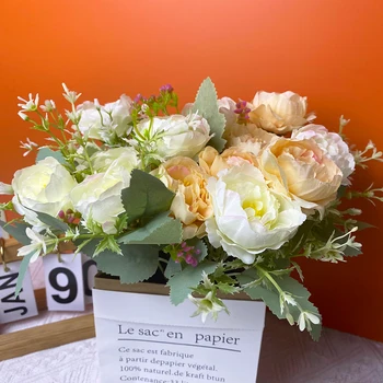 Flori artificiale Mătăsuri Două Culori Bujor pentru Decoratiuni Nunta Alb Roz Fals Flori Masa Petrecere Acasă DIY Cadou Decor Buchet