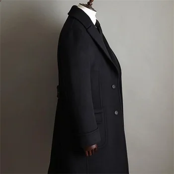 Formal, Negru Gros De Lână Palton Barbati Costume Personalizate De Buzunar Kingcoat Jacheta Singur Pieptul Fracuri Blazer De Afaceri Haină Lungă