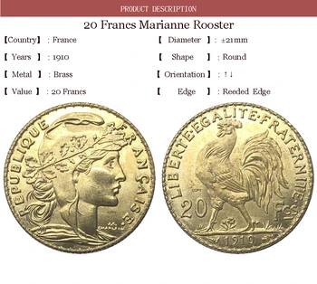 Franța A Treia Republica 1910 20 De Franci De Aur Copie De Monede Din Metal Alama Liberte Replica De Producție Monede