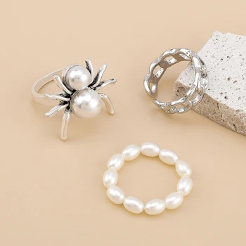 GSOLD Creative Gotic Deschide Perla Spider Inele Pentru Femei Pearl Margele Si Stopa Link-ul Lanț Geometrice Inel Amuzant Bijuterii