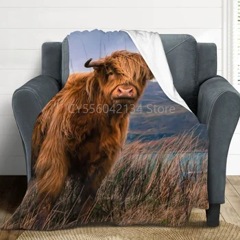 Highland Vaca Pătură Portret de Vaca Model Arunca Pătură de Animale Bovine Cald Confortabil Arunca pentru Toate Anotimpurile pentru Canapea Pat Canapea