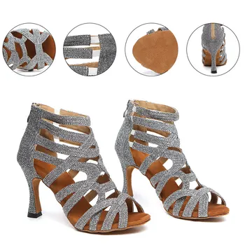 HROYL femei latină pantofi de dans sală de bal fund moale tocuri tango salsa complet Stras pantofi de dans sexy moda confortabil 2021