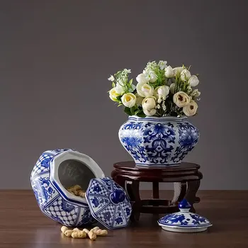 Jingdezhen Porțelan Ornament Vaza, Ghiveci De Ceramica Retro Acasă Decorare Stil Chinezesc Living Aranjament De Flori De Stocare Borcan