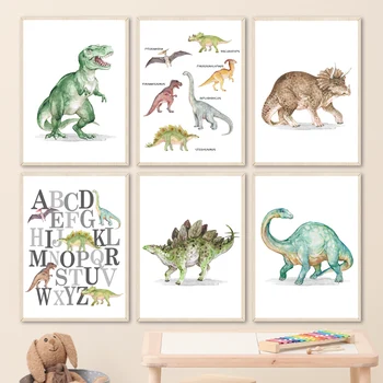 Jurassic Dinozaur Alfabet Animale Preistorice Arta De Perete Panza Pictura Nordică Postere Si Printuri Poze De Perete Decor Camera Pentru Copii