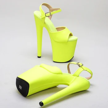 Leecabe 20cm/8inches Mat PU de culoare galben cu toc sandale sexy model de pantofi de dans pol pantofi