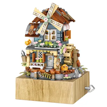 LOZ clasice moară de vânt casă cutie muzicala music box particule mici asamblate blocuri de jucărie naționale valul puzzle model