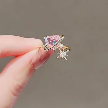 Lux Design Încrustat Roz Placat cu Degetul Arătător Ring Dulce Pearl Deschiderea Inele de Aur pentru Femei Fata de Partid Bijuterii Cadou en-Gros