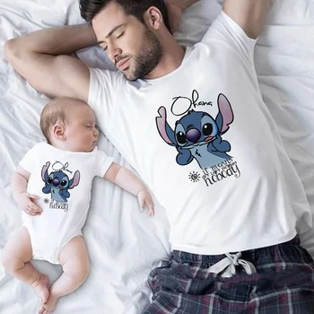 Mama Copii Lilo și Stitch Haine Mama Fiica Egale Disney Familia tricouri 2022 Ohana Casual de Vara Tatălui Tinutele de Zi