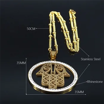 Mana lui Fatima Cristal din Oțel Inoxidabil Colier Islam Hamsa Protecție Norocos Amuleta Colier Bijuterii collares de steel inoxida