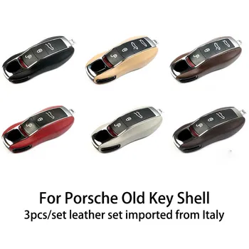 Masina de Caz-Cheie Fob Acoperi Shell Italia din Piele pentru Porsche Macan și Cayenne, Panamera Taycan Boxster 718/911 Înlocui Proctect 3pcs/set