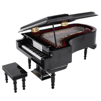 Miniatura Grand Piano Model De Kit De Instrument Muzical Cu Scaun Pentru Biroul De Acasă Decorare(Negru, Fără Muzică) Mici