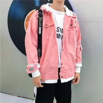 Moda Harajuku Bărbați Denim Fals din Două Piese Jacheta Tipărite Street Wear Mozaic de Buzunar Slim Fit Litere Blugi Haina
