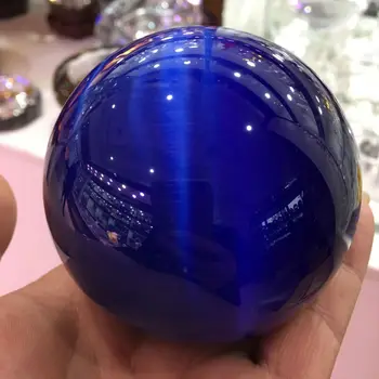 Naturală rară de cuarț albastru ochi de pisica terapie crystal ball sfera + suport
