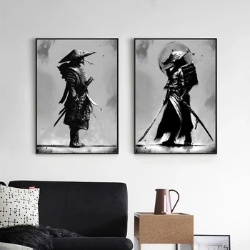 Ninja japoneze cu Samurai Portret de Artă Bushido Panza Pictura Japoneză Spadasin Panza Pictura Poster Potrivit pentru Camera de zi