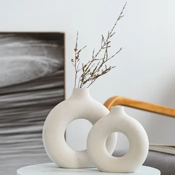 Nordic Vaza Ceramica Alba Gogoși Circulare Tubulare Ghiveci Birou Living Decor Interior Decor Acasă Accesorii