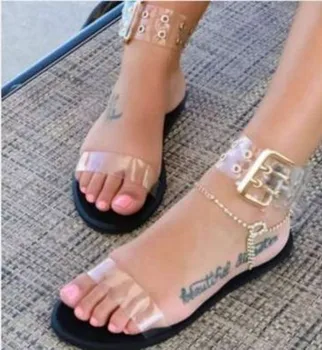 Nouă femei sandale transparente plate vara gladiator sandale clar jeleu pantofi doamnelor romane, sandale de plajă