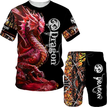 Om de vară Seturi de Îmbrăcăminte pentru Bărbați 2022 Dragon 3D Print T Shirt Set Trening Barbati pantaloni Scurți de Sport cu Maneci Scurte Costum Topuri Supradimensionate