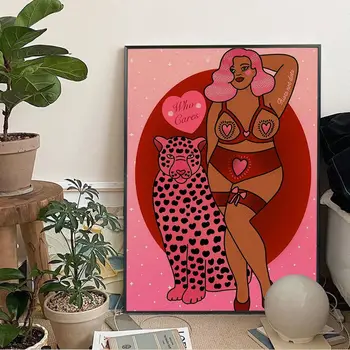 Pink Leopard Fata Feminismul Sirena Anime Postere Pentru Camera de zi Bar de Decor decor Acasă